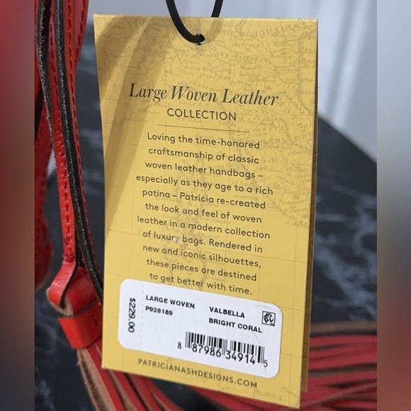 Patricia Nash Woven Leather Valbella Zip Crossbody Bright Coral Red AUTHENTIC - Picture 12 of 15